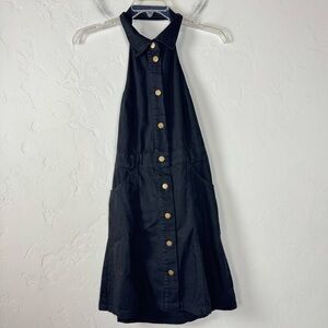 Free People Dress Sami Mini Washed Black Solid Halter Button‎ Down Denim Jean